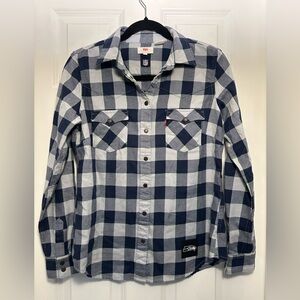 Levi's Blue and Grey Checkered women’s button up Seahawks Shirt - size small